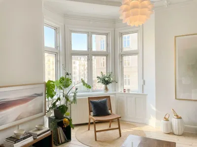 Hvid malet væg med grøn plante