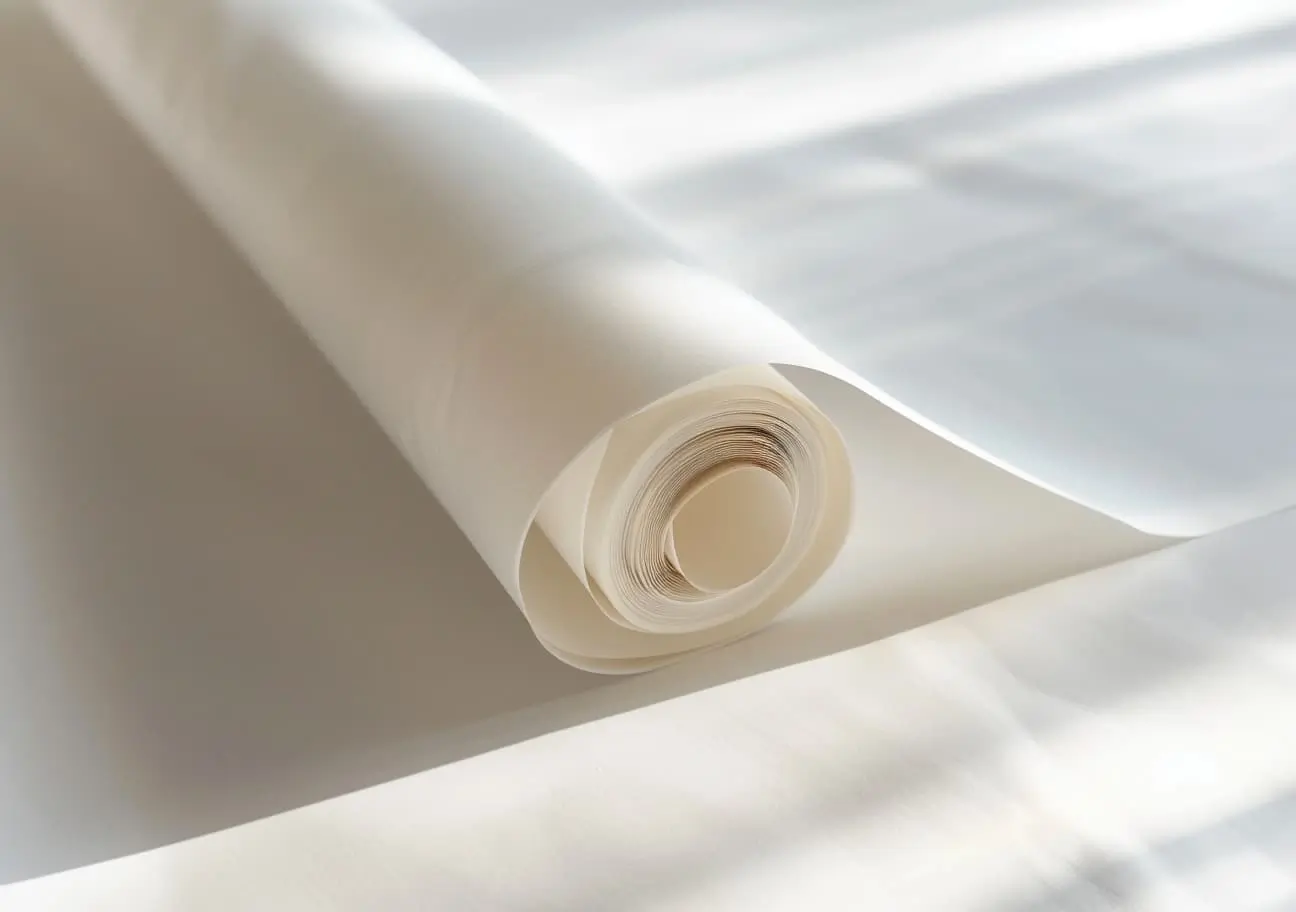 Lyst rum med sølvfarvet blomstret tapet opsat af Malermester Leon Meyer